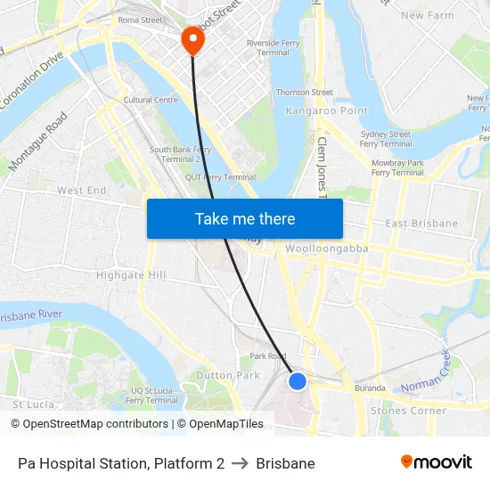 Pa Hospital Station, Platform 2 to Brisbane map