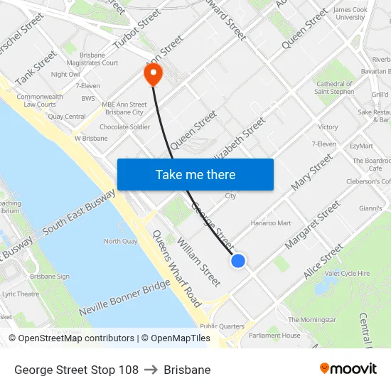 George Street Stop 108 to Brisbane map