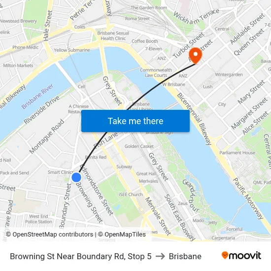 Browning St Near Boundary Rd, Stop 5 to Brisbane map
