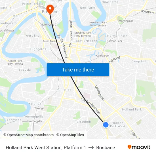 Holland Park West Station, Platform 1 to Brisbane map