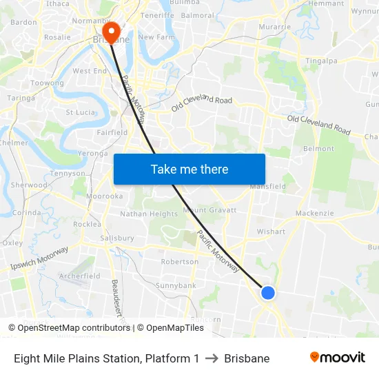 Eight Mile Plains Station, Platform 1 to Brisbane map