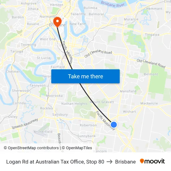 Logan Rd at Australian Tax Office, Stop 80 to Brisbane map