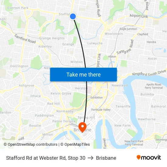 Stafford Rd at Webster Rd, Stop 30 to Brisbane map