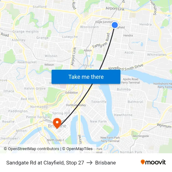 Sandgate Rd at Clayfield, Stop 27 to Brisbane map