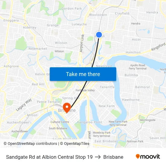 Sandgate Rd at Albion Central Stop 19 to Brisbane map