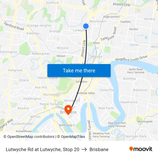 Lutwyche Rd at Lutwyche, Stop 20 to Brisbane map