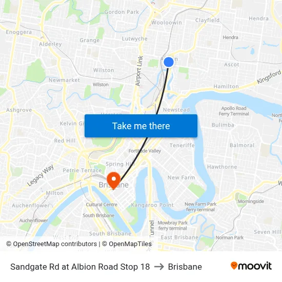Sandgate Rd at Albion Road Stop 18 to Brisbane map