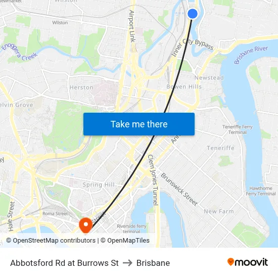 Abbotsford Rd at Burrows St to Brisbane map
