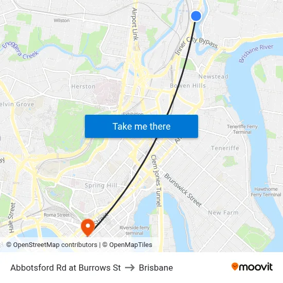 Abbotsford Rd at Burrows St to Brisbane map
