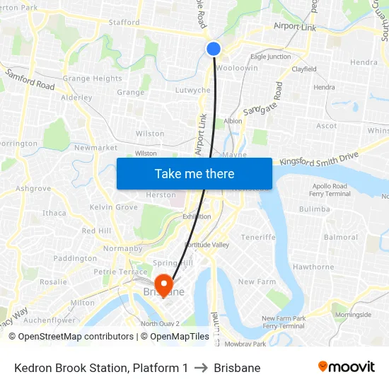 Kedron Brook Station, Platform 1 to Brisbane map