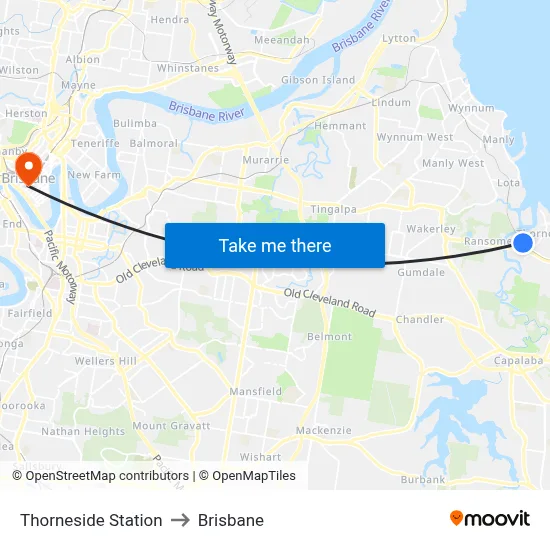 Thorneside Station to Brisbane map