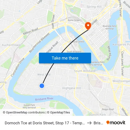 Dornoch Tce at Doris Street, Stop 17 - Temp Closure From 13 July to Brisbane map