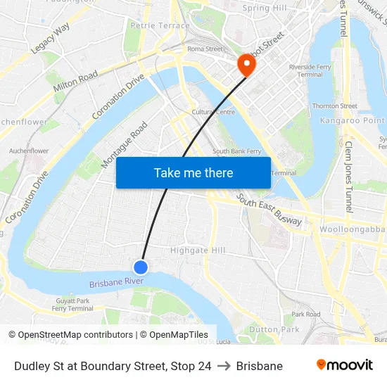Dudley St at Boundary Street, Stop 24 to Brisbane map