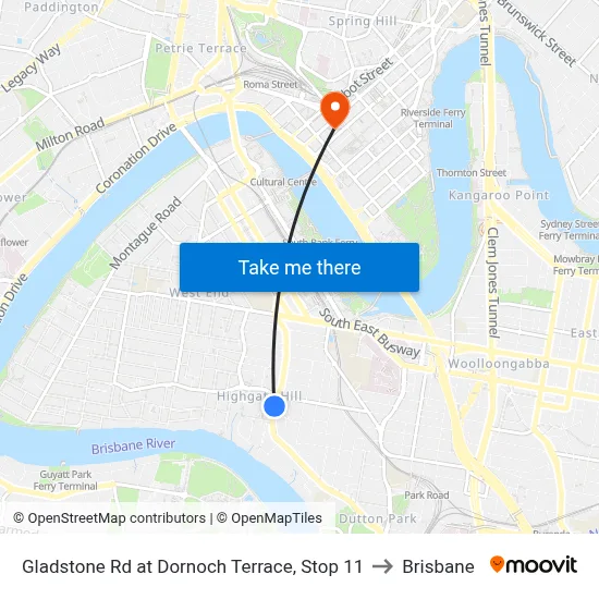 Gladstone Rd at Dornoch Terrace, Stop 11 to Brisbane map