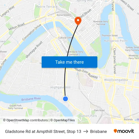 Gladstone Rd at Ampthill Street, Stop 13 to Brisbane map
