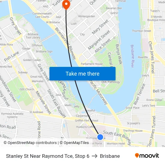 Stanley St Near Raymond Tce, Stop 6 to Brisbane map