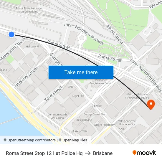 Roma Street Stop 121 at Police Hq to Brisbane map