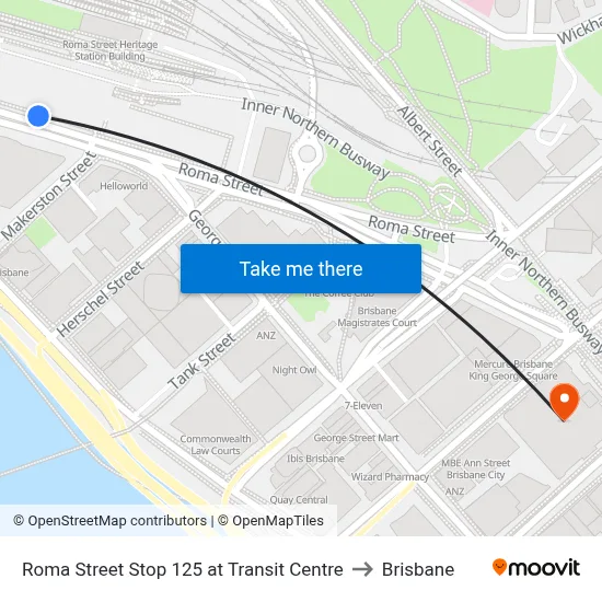Roma Street Stop 125 at Transit Centre to Brisbane map