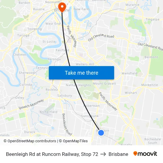 Beenleigh Rd at Runcorn Railway, Stop 72 to Brisbane map