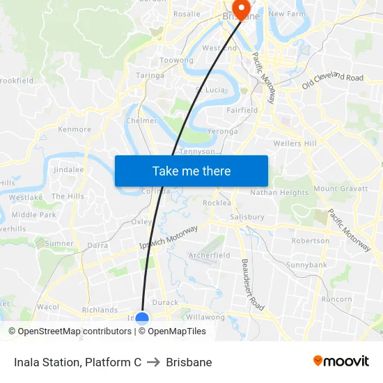 Inala Station, Platform C to Brisbane map