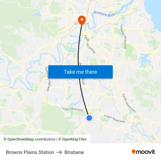 Browns Plains Station to Brisbane map