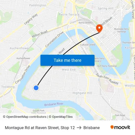 Montague Rd at Raven Street, Stop 12 to Brisbane map