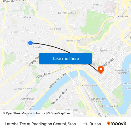 Latrobe Tce at Paddington Central, Stop 10 to Brisbane map