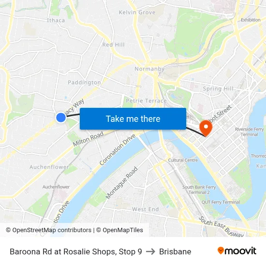Baroona Rd at Rosalie Shops, Stop 9 to Brisbane map