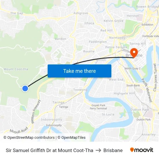 Sir Samuel Griffith Dr at Mount Coot-Tha to Brisbane map