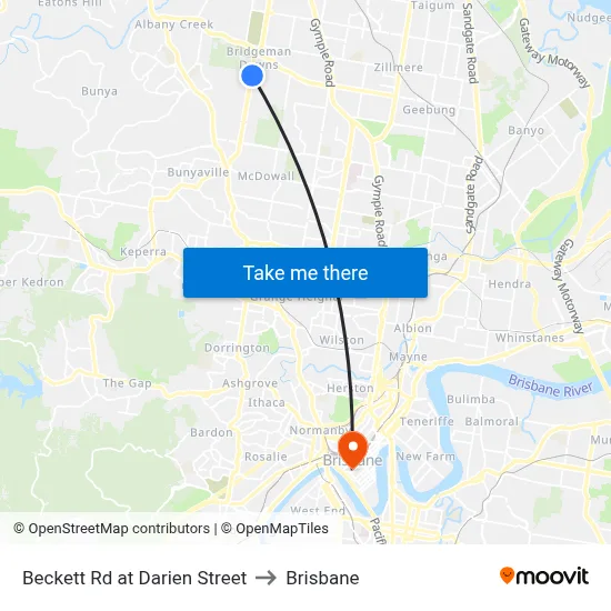 Beckett Rd at Darien Street to Brisbane map