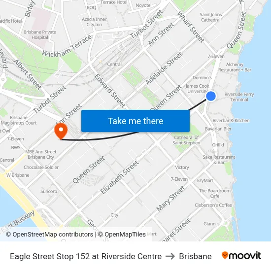Eagle Street Stop 152 at Riverside Centre to Brisbane map
