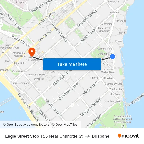 Eagle Street Stop 155 Near Charlotte St to Brisbane map