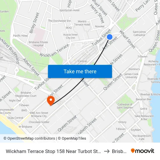 Wickham Terrace Stop 158 Near Turbot St, Stand A to Brisbane map