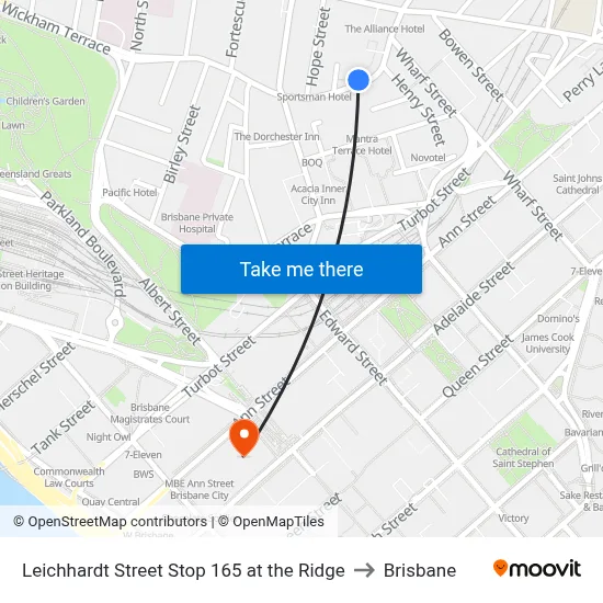 Leichhardt Street Stop 165 at the Ridge to Brisbane map
