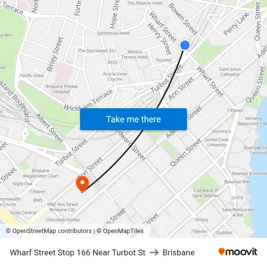 Wharf Street Stop 166 Near Turbot St to Brisbane map