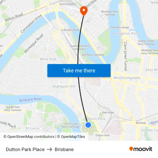 Dutton Park Place to Brisbane map