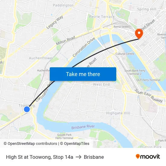 High St at Toowong, Stop 14a to Brisbane map