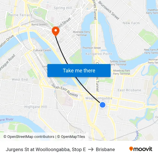 Jurgens St at Woolloongabba, Stop E to Brisbane map