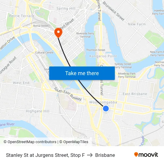 Stanley St at Jurgens Street, Stop F to Brisbane map