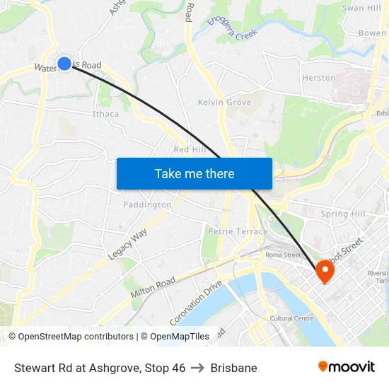 Stewart Rd at Ashgrove, Stop 46 to Brisbane map