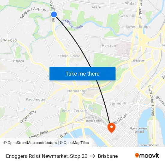 Enoggera Rd at Newmarket, Stop 20 to Brisbane map