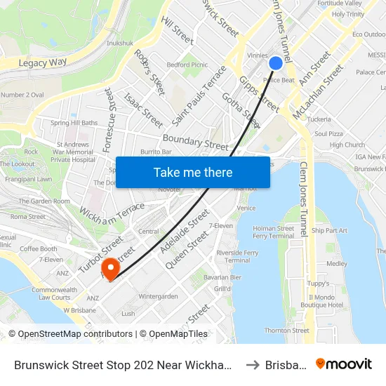 Brunswick Street Stop 202 Near Wickham St to Brisbane map