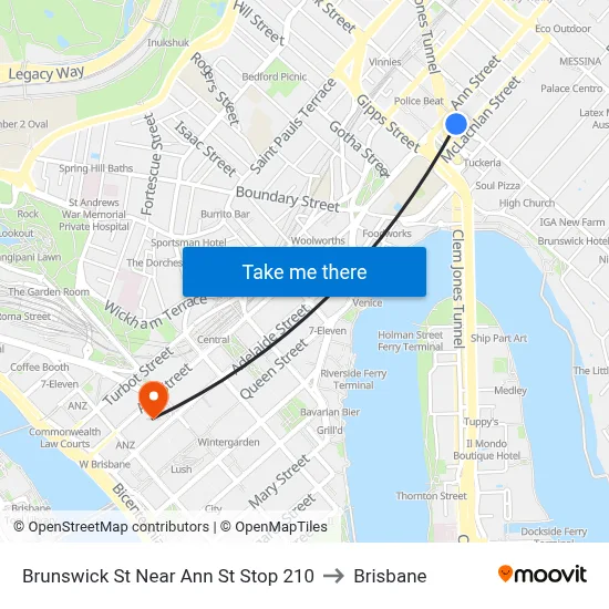 Brunswick St Near Ann St Stop 210 to Brisbane map