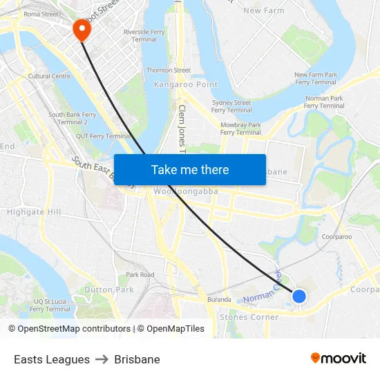 Easts Leagues to Brisbane map