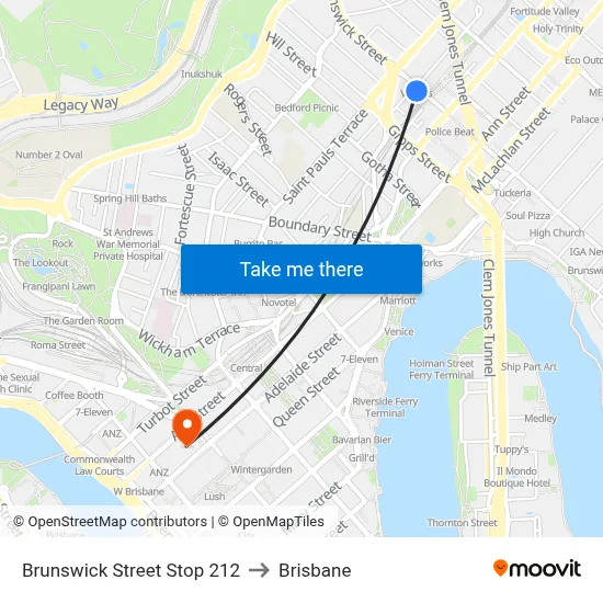 Brunswick Street Stop 212 to Brisbane map