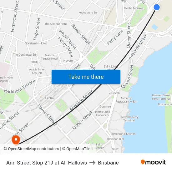 Ann Street Stop 219 at All Hallows to Brisbane map