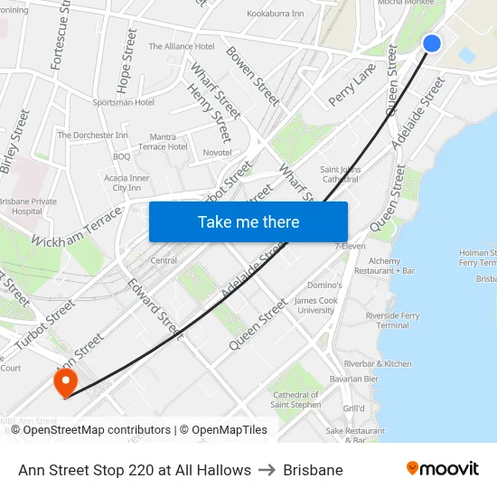 Ann Street Stop 220 at All Hallows to Brisbane map