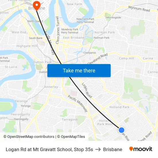 Logan Rd at Mt Gravatt School, Stop 35s to Brisbane map