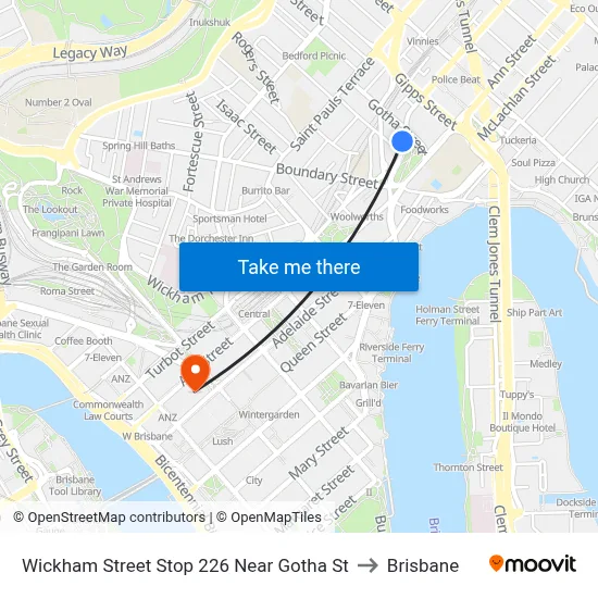 Wickham Street Stop 226 Near Gotha St to Brisbane map