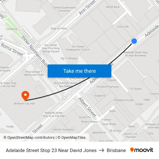 Adelaide Street Stop 23 Near David Jones to Brisbane map